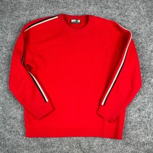 Meister Knit Sweater Mens Size L Red Wool Racing Stripe Crewneck Austria Fair